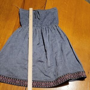 Ezra Blue Strapless Dress with Patterned Hem